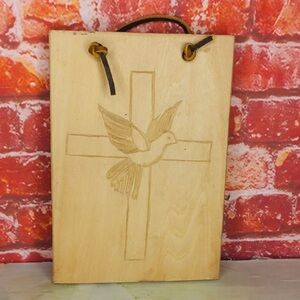Vintage Wooden Wall Art Rustic Peace Cross and Dove
